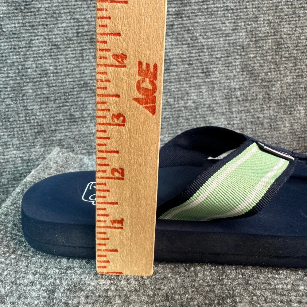 Vineyard Vines Navy Blue Green Striped Ribbon Flip Flop Sandals Kids Size 4